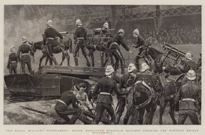 Il torneo militare reale, la batteria di montagna del maggiore Radcliff che attraversa il ponte di barche